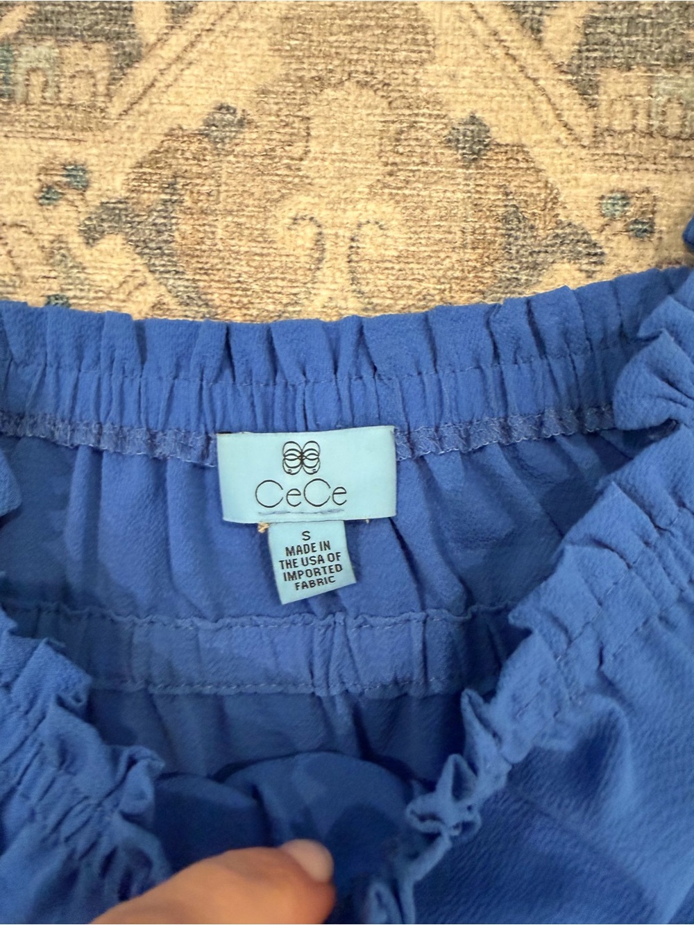 CeCe Royal Blue Ruffle-Neck Top